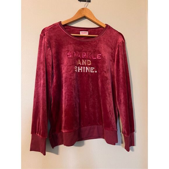 Kate Spade XL Sparkle And Shine Velour Crewneck Sweatshirt Burgundy Soft Lounge - Picture 6 of 10